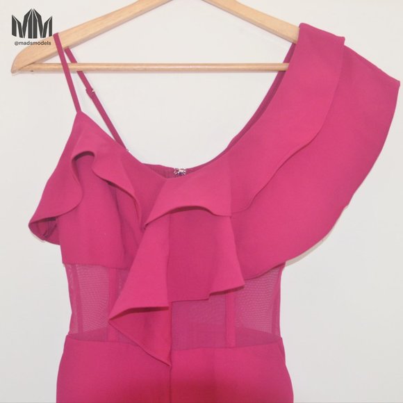 Marciano | Fuschia Asymmetric Mesh Corset Jumpsuit - Picture 2 of 10